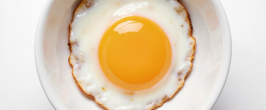 Fried Egg in White Bowl isolated on pure white background
