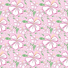 Fototapeta premium Romantic Blush Pink Watercolor Hibiscus Seamless Pattern