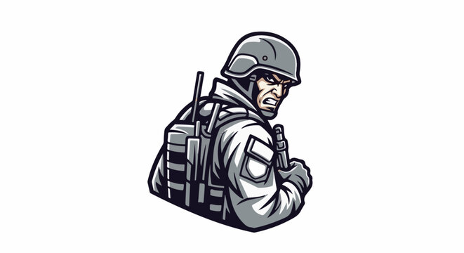 Fierce warrior in tactical gear, gripping a rifle, ready for action