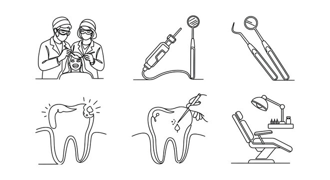 Dental care illustration featuring dentists tools and teeth imagery