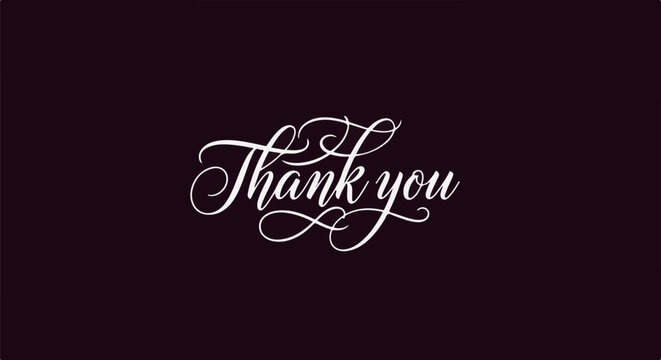 Elegant white cursive text "Thank you" on a deep purple background