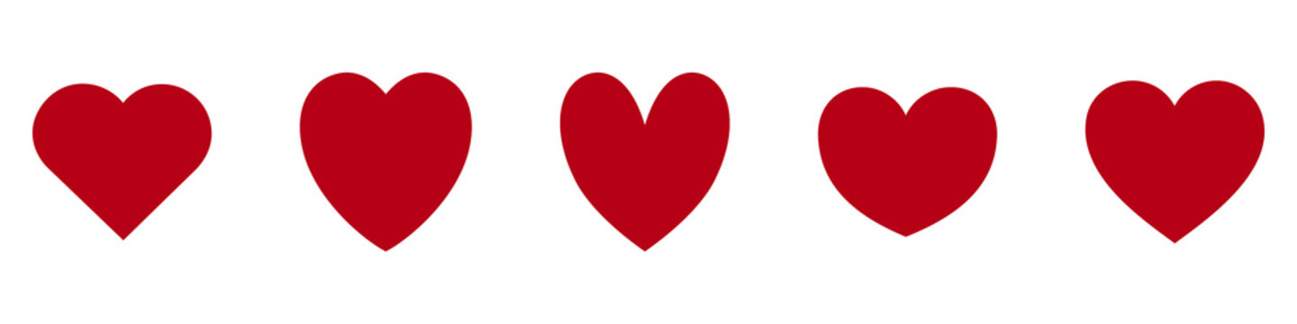 Set of Red Heart Icons and Love Symbols Isolated on White Background
