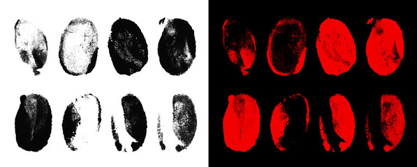 Multiple bloody fingerprint collection on transparent background set. © Creative Png