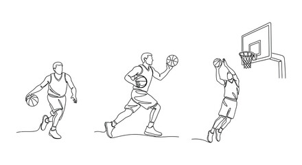 Fototapeta premium Line art illustration depicting basketball players in various action poses