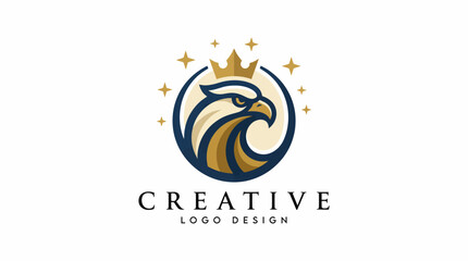 A powerful logo design showcasing a fierce eagle adorned with a crown and stars, symbolizing strength, excellence, and leadership in a striking visual format. © Frank
