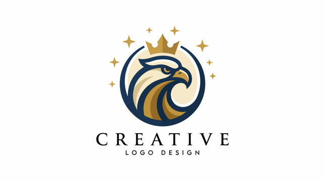 A powerful logo design showcasing a fierce eagle adorned with a crown and stars, symbolizing strength, excellence, and leadership in a striking visual format.