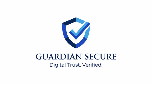 A modern logo representing digital trust with a shield and verification checkmark symbol, designed to convey security and reliability for online services.