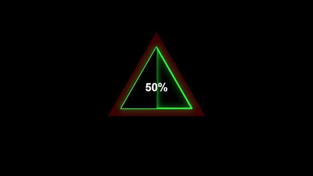 Neon triangle sign with 25 percent text on Transparent background alpha, overlay