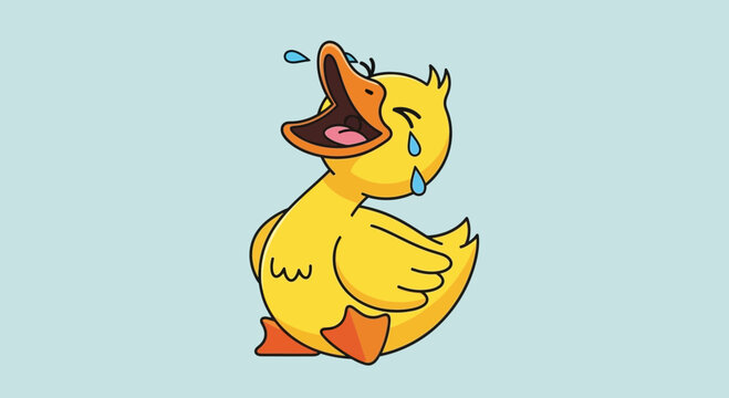 Cute Yellow Duckling Crying Tears of Joy, Cartoon Style