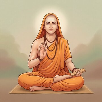 Adi Shankaracharya watercolor illustration.