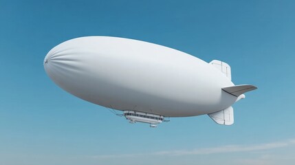 Naklejka premium Majestic White Airship Floating in a Clear Blue Sky with Soft Clouds Above