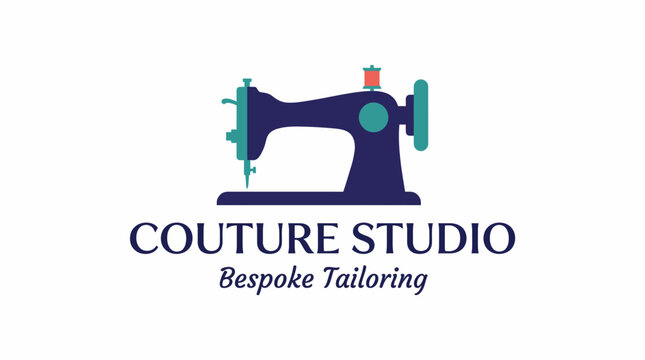An elegant logo design showcasing a vintage sewing machine, emphasizing bespoke tailoring and craftsmanship, ideal for a couture fashion brand.