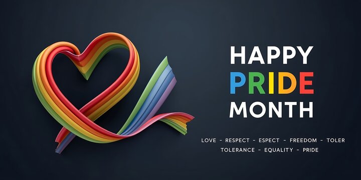 A Vibrant Rainbow Ribbon Heart Celebrating Happy Pride Month.