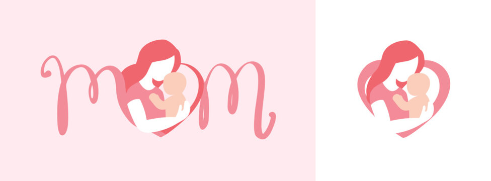 Mother Love Heart Logo Vector Set