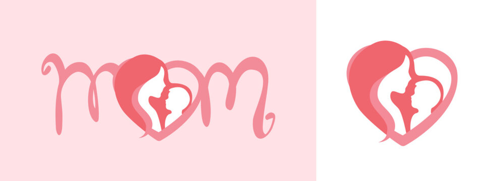 Mother Love Heart Logo Vector Set