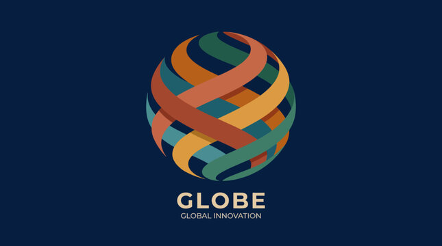 A vibrant and dynamic logo design representing global innovation features a multicolored globe shape signifying creativity, connectivity, and modern thinking worldwide.