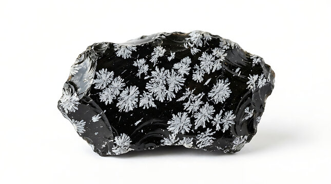 Unique snowflake obsidian gemstone specimen showing beautiful white mineral inclusions