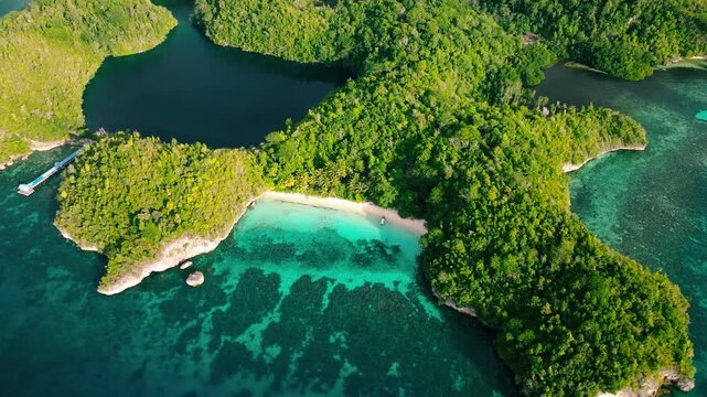 Drone Footage Over Karina Beach and Jelly Fish Lake &ndash; Crystal Clear Water Togean Island Indonesia