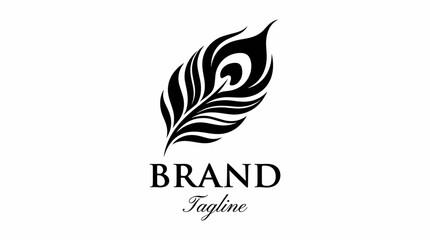 Fototapeta premium A sophisticated peacock feather logo representing elegance and creativity, perfect for luxury brands or creative industries focused on aesthetic appeal.