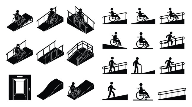 Accessibility icons a comprehensive set depicting ramps elevators and wheelchair users for inclusive design