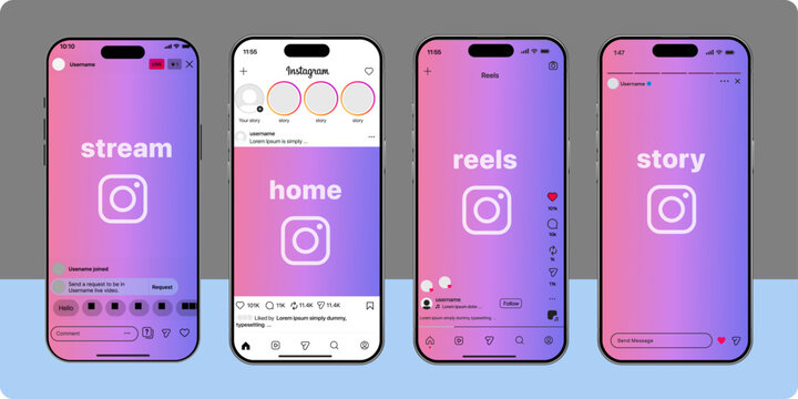 instagram Post Reels Story mockup template frame with iPhone 17 pro Max mock up design. instagram mockup social media template. Instagram Story template. Instagram Post template.
