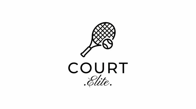 This logo design features a tennis racket and ball, symbolizing an elite athletic brand focused on tennis, luxury, and sportsmanship in a minimalist style.