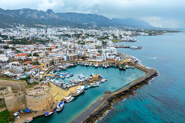 Naklejka premium Girne (Kyrenia), a beautiful view of Girne Bay in Northern Cyprus.