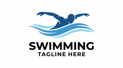 Obraz premium This image showcases a swimmer in motion, surrounded by stylized blue waves, ideal for promoting swimming activities, events, or brands focused on water sports.