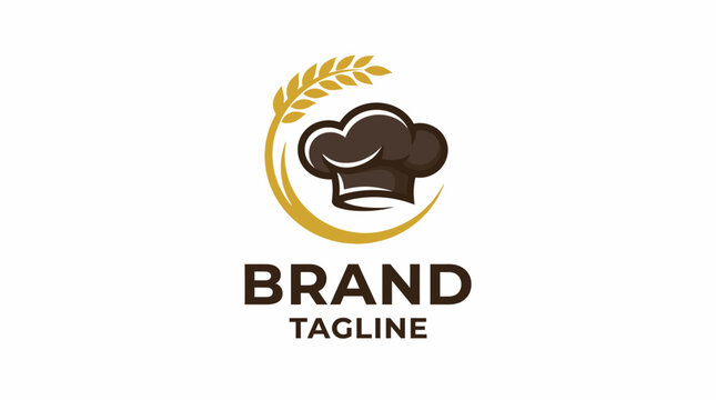 An enticing culinary logo highlighting a chef&rsquo;s hat and wheat, representing food, cooking, and creativity for use in restaurants, catering services, or food-related businesses.