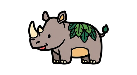 Fototapeta premium Cute cartoon rhino vector illustration coloring page wildlife safari animal art