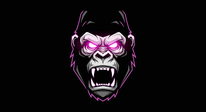 Glowing Gorilla Head with Neon Eyes.