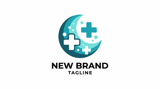 This logo symbolizes a new healthcare brand, utilizing a crescent moon and plus signs to convey a commitment to health, wellness, and innovation in healthcare solutions.