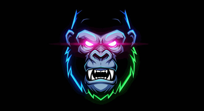 Glowing Gorilla Head with Neon Eyes.