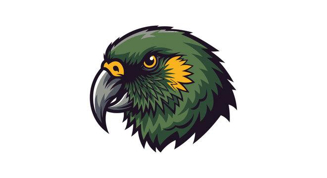 Green Parrot Head Illustration with Yellow Eye.