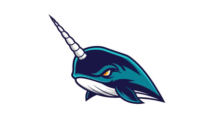 Narwhal Head Illustration with Tusk and Fins. © Muhammad