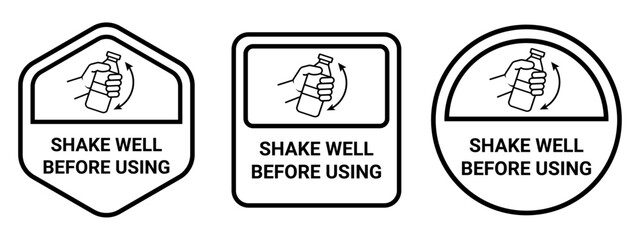 Obraz premium Shake Well Before Using Label Icons for Product Packaging Instructions