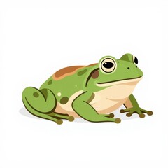 Obraz premium cute green cartoon frog sitting on white background for kids design and education