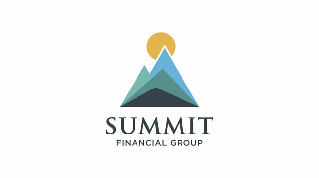 A creative logo featuring mountains and a sun, representing stability, growth, and finance for Summit Financial Group, ideal for branding and marketing in finance sectors.