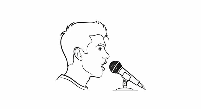 Line drawing of a person speaking into a microphone
