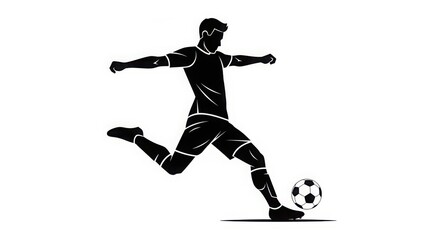 Fototapeta premium soccer player kicking ball in motion, silhouette illustration