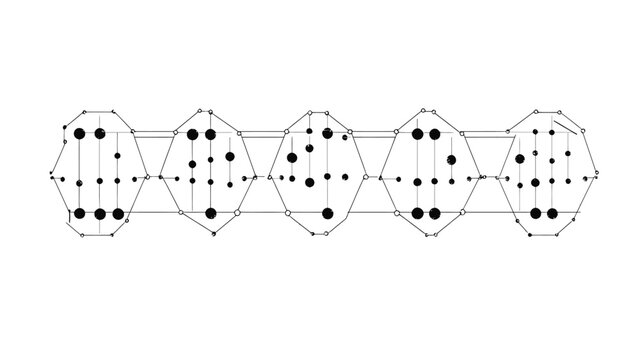 Black and white abstract geometric illustration of interlocking hexagonal shapes
