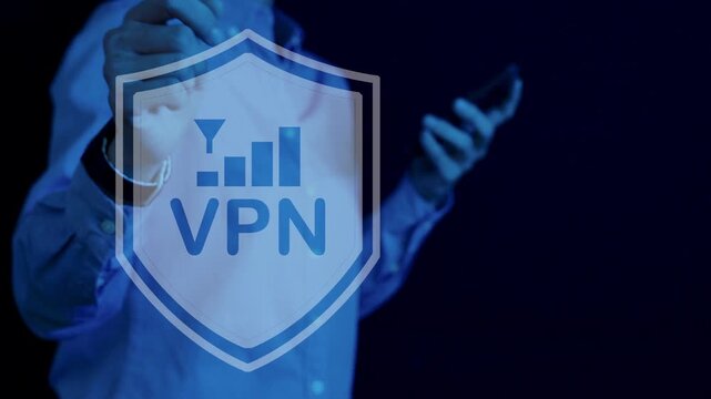 VPN, Virtual Private Network Protocol technology, Businesswoman connecting a private and secure connection over public Internet by smartphone for security, Encrypted connection.