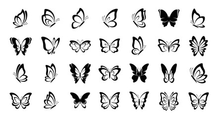 Fototapeta premium Collection of various butterfly silhouettes.