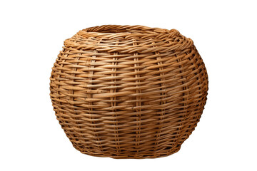 Fototapeta premium Wicker basket with woven texture, round handmade container for natural storage with transparent background