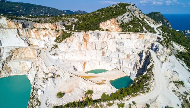 Aerial view of large quarry landscape