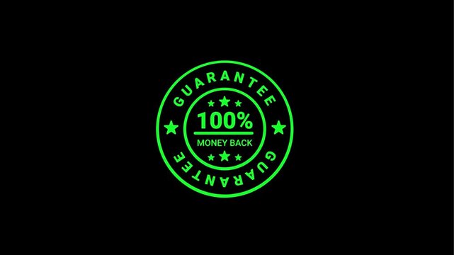 A green background with a black guarantee stamp