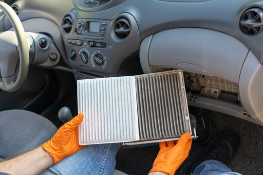 Clean vs dirty cabin air filter for car &ndash; replacement and maintenance concept