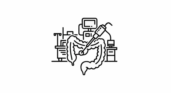 Laparoscopic surgery on human intestines with medical equipment
