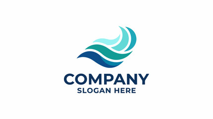 Fototapeta premium A sleek and modern logo design depicting stylized waves in varying shades of blue and green, symbolizing fluidity, tranquility, and professionalism in branding.