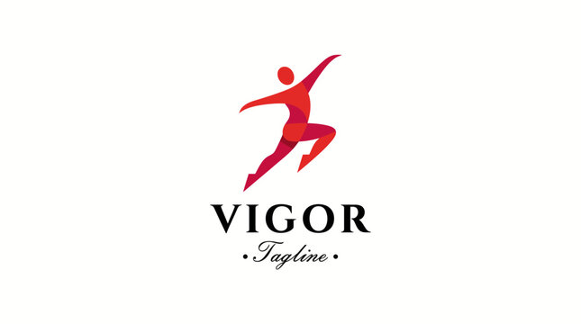 This image features a vibrant logo design of a dynamic human figure in motion, symbolizing energy, vigor, and movement, perfect for fitness and wellness brands.